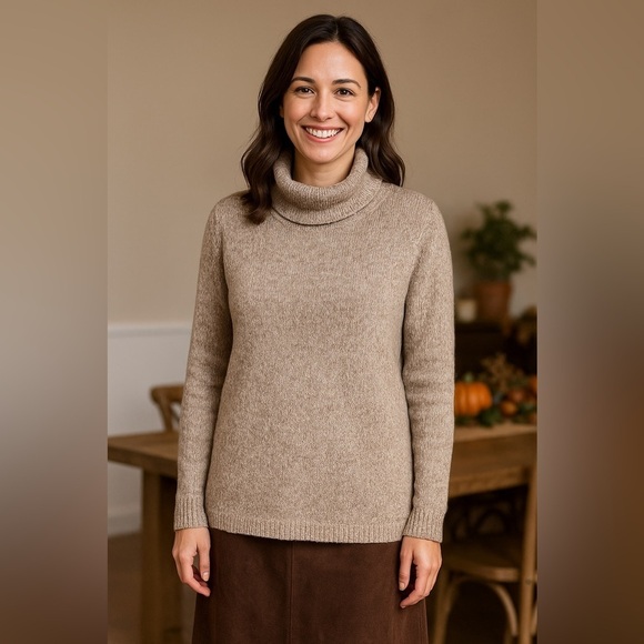 BELFORD Sweaters - Belford for Neiman Marcus Silk Blend Turtleneck Sweater Heather Brown Tan Large